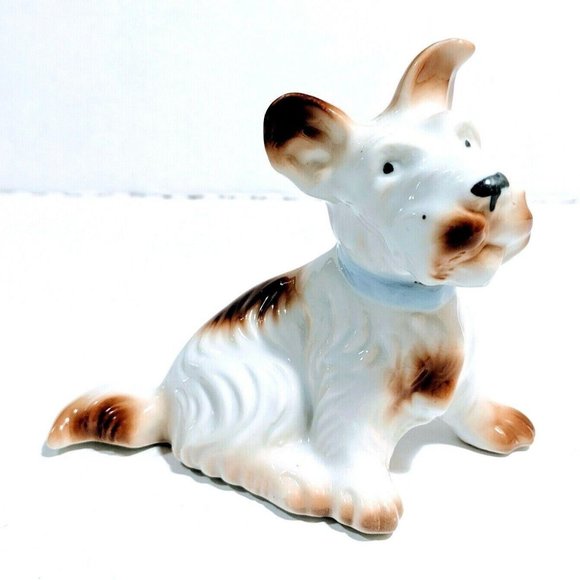 Scottie Dog Porcelain Figurine Brown & White VTG - Picture 1 of 9